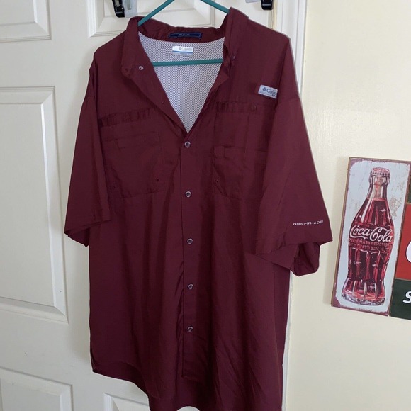Columbia Men's Casual Button Down Shirt - Maroon - Picture 1 of 3